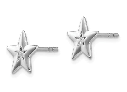 White Ice Sterling Silver Rhodium-plated Diamond Star Post Earrings (Style QW424)