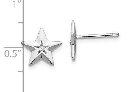 White Ice Sterling Silver Rhodium-plated Diamond Star Post Earrings (Style QW424)