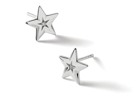 White Ice Sterling Silver Rhodium-plated Diamond Star Post Earrings, 10.3 x 10.3mm