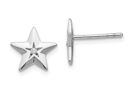 White Ice Sterling Silver Rhodium-plated Diamond Star Post Earrings (Style QW424)