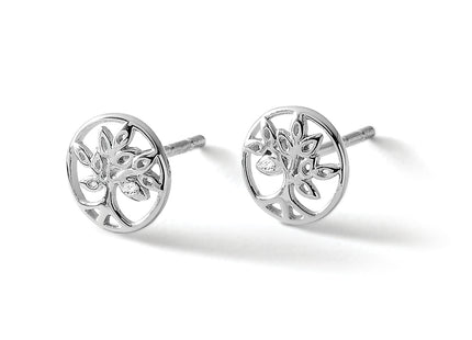 White Ice Sterling Silver Rhodium-plated Diamond Tree Post Earrings