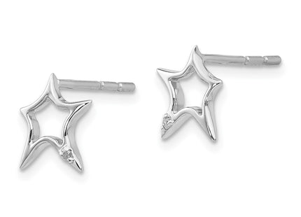 Sterling silver diamond star earrings, alternate view
