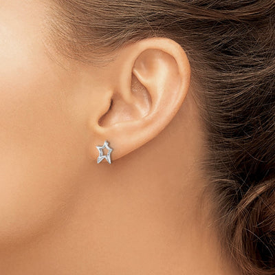 White Ice Sterling Silver Rhodium-plated Diamond Star Post Earrings, 103 x 9mm