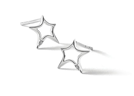 White Ice Sterling Silver Rhodium-plated Diamond Star Post Earrings, 103 x 9mm