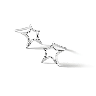 White Ice Sterling Silver Rhodium-plated Diamond Star Post Earrings, 103 x 9mm