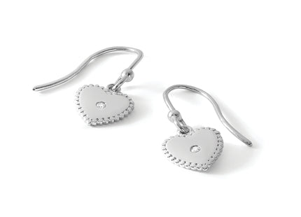 White Ice Sterling Silver Rhodium-plated Diamond Shepherd Hook Heart Dangle Earrings