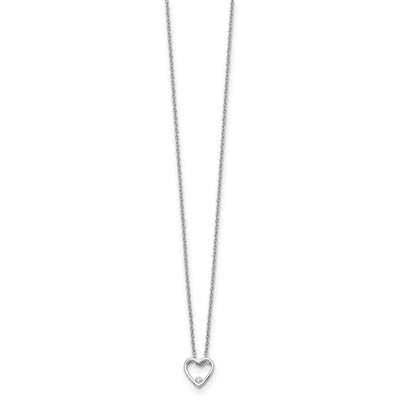 White Ice Sterling Silver Rhodium-plated Diamond Open Heart Necklace with Extender, 20 x 10mm