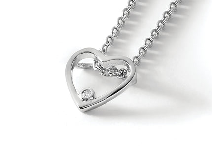White Ice Sterling Silver Rhodium-plated Diamond Open Heart Necklace with Extender, 20 x 10mm