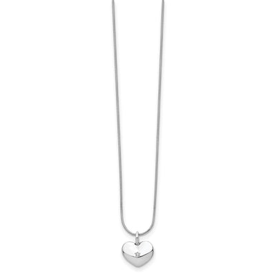 White Ice Sterling Silver Rhodium-plated Diamond Heart Necklace with Extender, 20 x 15.6mm