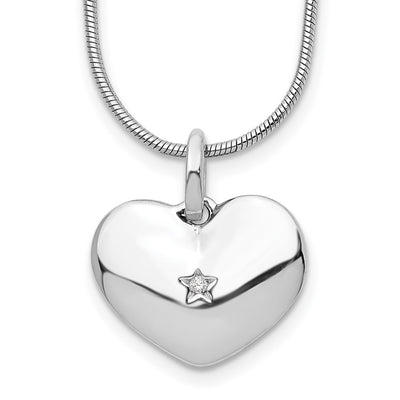 White Ice Sterling Silver Rhodium-plated Diamond Heart Necklace with Extender, 20 x 15.6mm