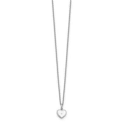White Ice Sterling Silver Rhodium-plated Diamond Heart Necklace with Extender, 20 x 9.7mm