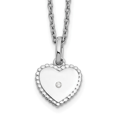 White Ice Sterling Silver Rhodium-plated Diamond Heart Necklace with Extender, 20 x 9.7mm