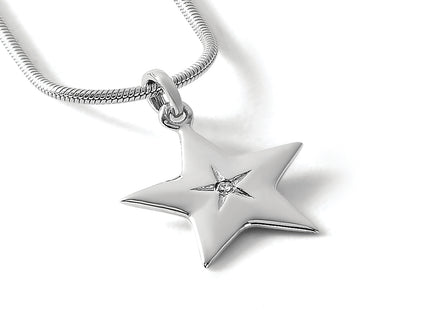White Ice Sterling Silver Rhodium-plated Diamond Star Necklace with Extender, 20 x 13.8mm