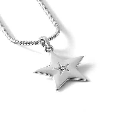 White Ice Sterling Silver Rhodium-plated Diamond Star Necklace with Extender, 20 x 13.8mm