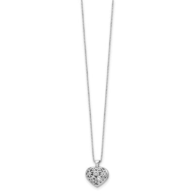 White Ice Sterling Silver Rhodium-plated Diamond Filigree Heart Locket Necklace with Extender