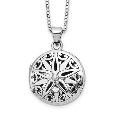 Sterling silver diamond locket necklace