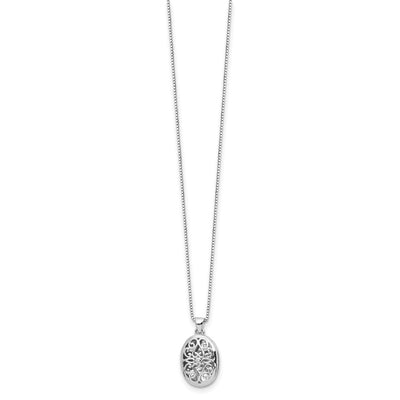 White Ice Sterling Silver Rhodium-plated Diamond Filigree Oval Locket Necklace with Extender