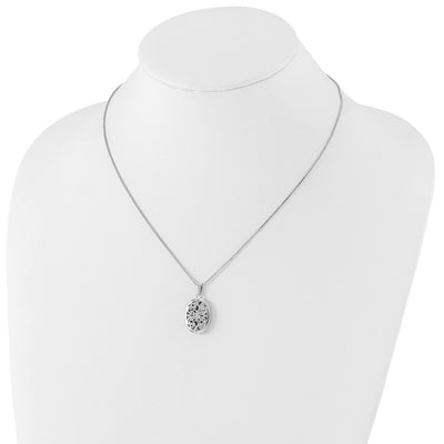 White Ice Sterling Silver Rhodium-plated Diamond Filigree Oval Locket Necklace with Extender