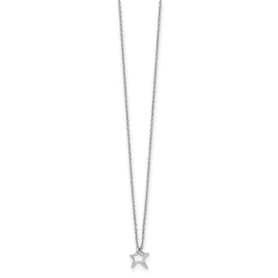 White Ice Sterling Silver Rhodium-plated Diamond Star Necklace with Extender, 20 x 9.6mm