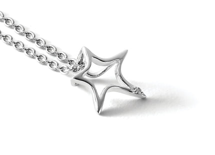 White Ice Sterling Silver Rhodium-plated Diamond Star Necklace with Extender, 20 x 9.6mm
