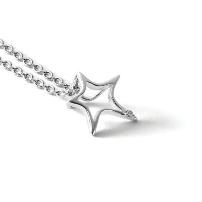White Ice Sterling Silver Rhodium-plated Diamond Star Necklace with Extender, 20 x 9.6mm