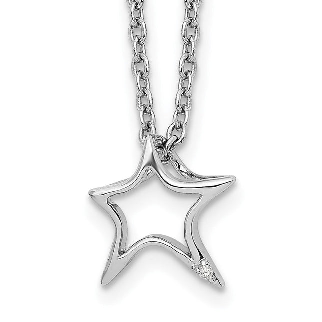 White Ice Sterling Silver Rhodium-plated Diamond Star Necklace with Extender, 20 x 9.6mm