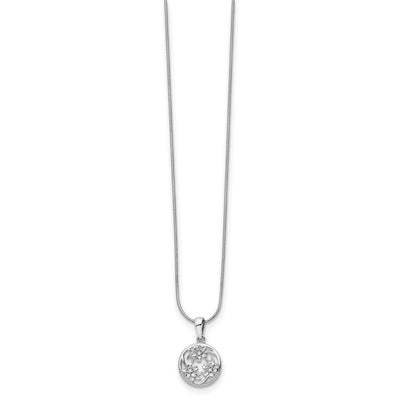 White Ice Sterling Silver Rhodium-plated Diamond Flower Necklace with Extender, 20 x 14mm