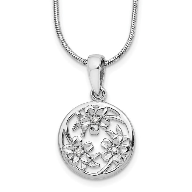 Sterling silver diamond flower necklace