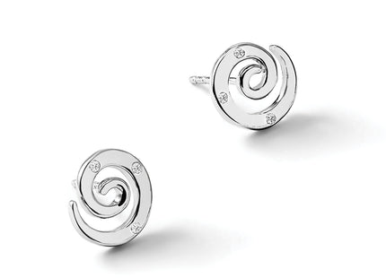 White Ice Sterling Silver Rhodium-plated Diamond Swirl Post Earrings, 11 x 9mm
