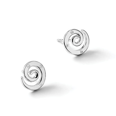 White Ice Sterling Silver Rhodium-plated Diamond Swirl Post Earrings, 11 x 9mm