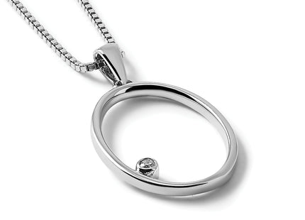 White Ice Sterling Silver Rhodium-plated Diamond Open Oval Necklace with Extender, 20 x 11mm