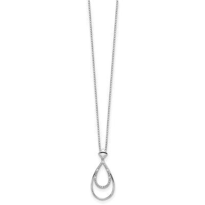 White Ice Sterling Silver Rhodium-plated Diamond Fancy Teardrop Necklace with Extender, 20 x 15mm