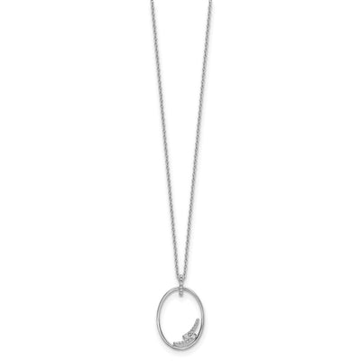 White Ice Sterling Silver Rhodium-plated Diamond Open Oval Necklace with Extender, 20 x 16.5mm