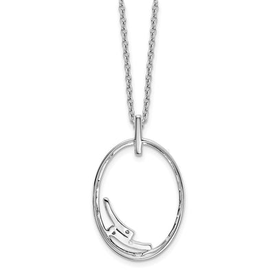 White Ice Sterling Silver Rhodium-plated Diamond Open Oval Necklace with Extender, 20 x 16.5mm
