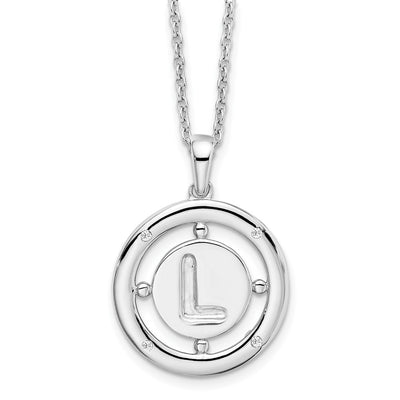 White Ice Sterling Silver Rhodium-plated Diamond Letter L Initial Necklace with Extender