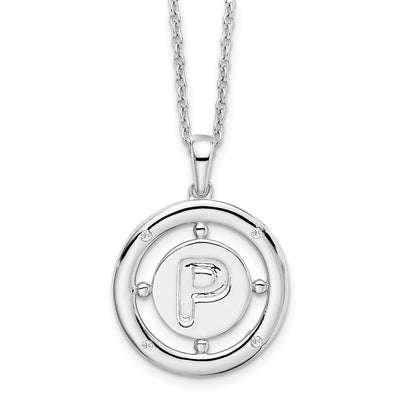 White Ice Sterling Silver Rhodium-plated Diamond Letter P Initial Necklace with Extender
