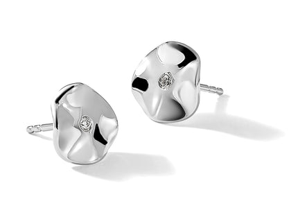 White Ice Sterling Silver Rhodium-plated Diamond Wavy Disk Post Earrings