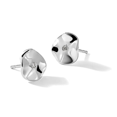 White Ice Sterling Silver Rhodium-plated Diamond Wavy Disk Post Earrings