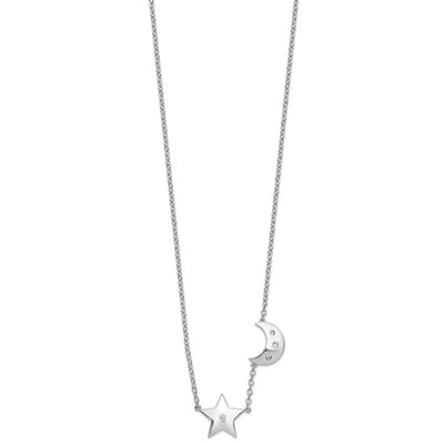 White Ice Sterling Silver Rhodium-plated Diamond Star and Moon Necklace