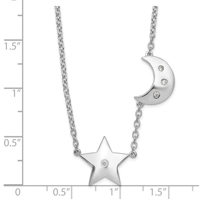 White Ice Sterling Silver Rhodium-plated Diamond Star and Moon Necklace