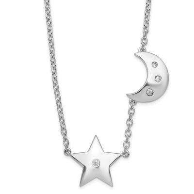 White Ice Sterling Silver Rhodium-plated Diamond Star and Moon Necklace