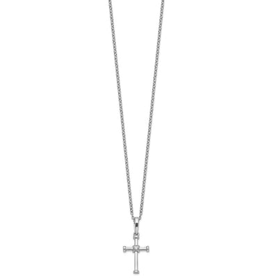 White Ice Sterling Silver Rhodium-plated Diamond Cross Necklace with Extender, 20 x 12.2mm