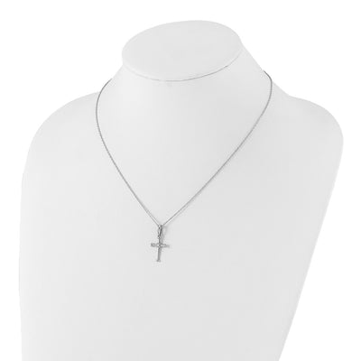 White Ice Sterling Silver Rhodium-plated Diamond Cross Necklace with Extender, 20 x 12.2mm