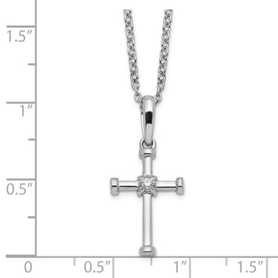 White Ice Sterling Silver Rhodium-plated Diamond Cross Necklace with Extender, 20 x 12.2mm