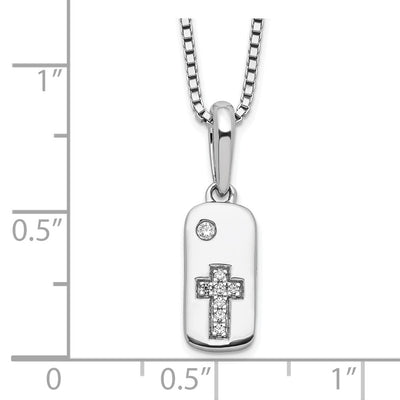 White Ice Sterling Silver Rhodium-plated Diamond Cross Tag Necklace with Extender