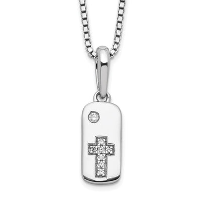 White Ice Sterling Silver Rhodium-plated Diamond Cross Tag Necklace with Extender