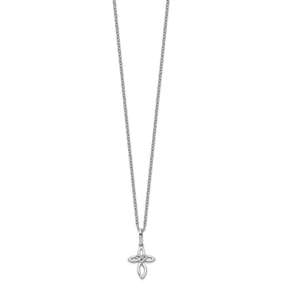 White Ice Sterling Silver Rhodium-plated Diamond Cross with Heart Necklace with Extender