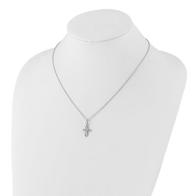 White Ice Sterling Silver Rhodium-plated Diamond Cross with Heart Necklace with Extender