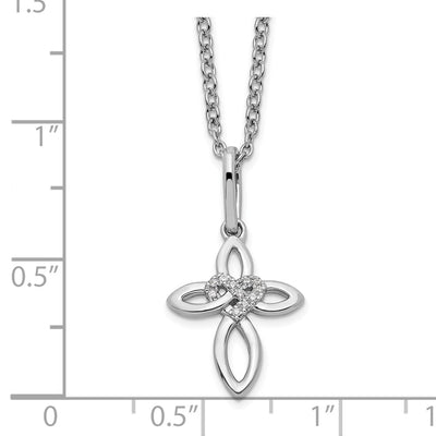 White Ice Sterling Silver Rhodium-plated Diamond Cross with Heart Necklace with Extender