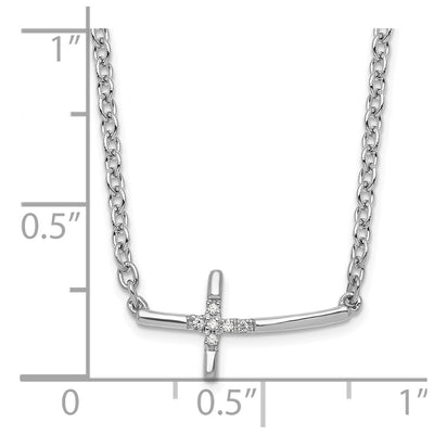 White Ice Sterling Silver Rhodium-plated Diamond Sideways Cross Necklace